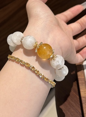 天然雪花婚纱白幽灵大颗粒搭配黄胶花云母手串原创设计女款转运女