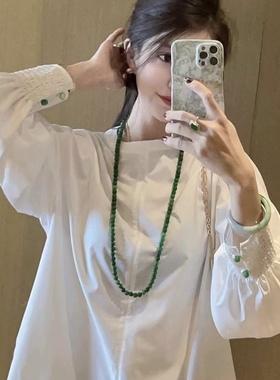 天然翡翠干青阳绿色原创新中式国风毛衣链玉项链百搭旗袍女新年礼