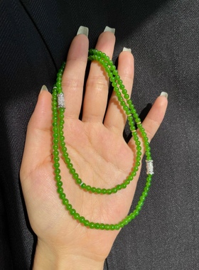 天然碧玉小米珠项链阳绿色翡翠玉毛衣链锁骨链原创设计女款新中式