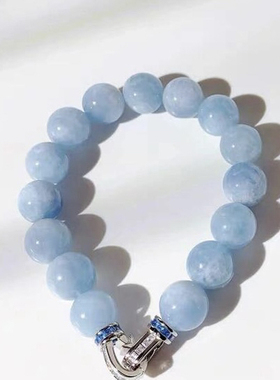 原创浅蓝色天蓝奶糯体奶油感天然海蓝宝水晶手链女礼物新中式手串