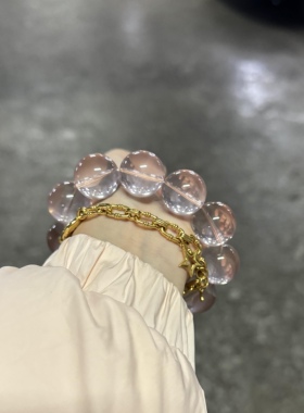 天然莫桑比克星光粉水晶手链女款单圈时尚百搭饰品礼物送女友手链