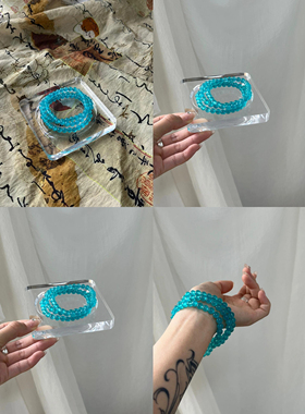 天然莫桑比克冰种天河石小米珠多圈手链亚马逊石蓝色转运水晶女款