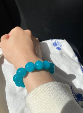 天然莫桑比克冰种天河石大颗粒单圈手串蓝色水晶手串圆珠高性价比