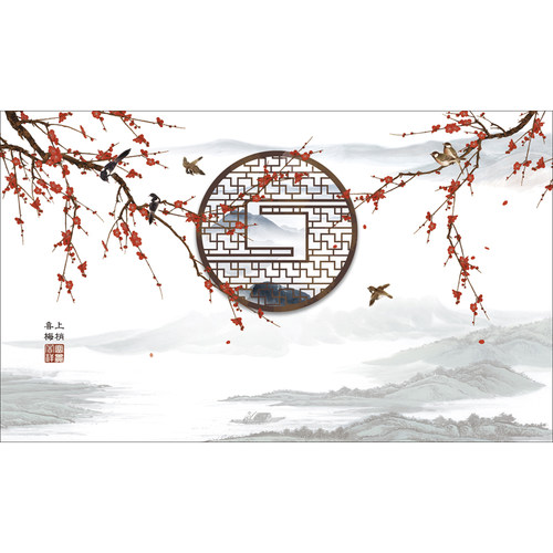 喜上眉梢新中式电视背景墙壁纸花鸟墙纸卧室客厅无缝墙布壁画953 - 图3