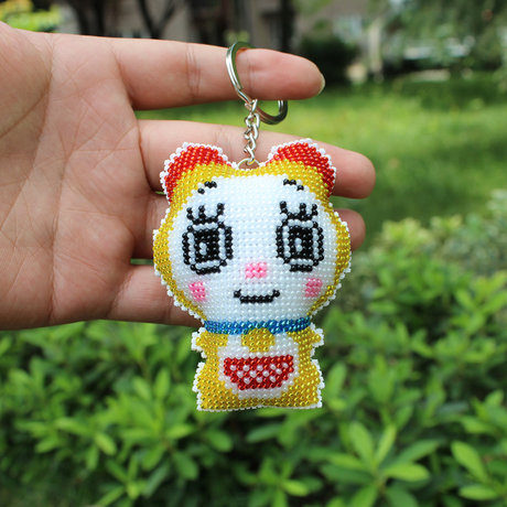 Cross Stitch Double Sided Embroidery Small Pendant Car Keychain Cartoon Couple Lucky Cat Cute Cat Bead