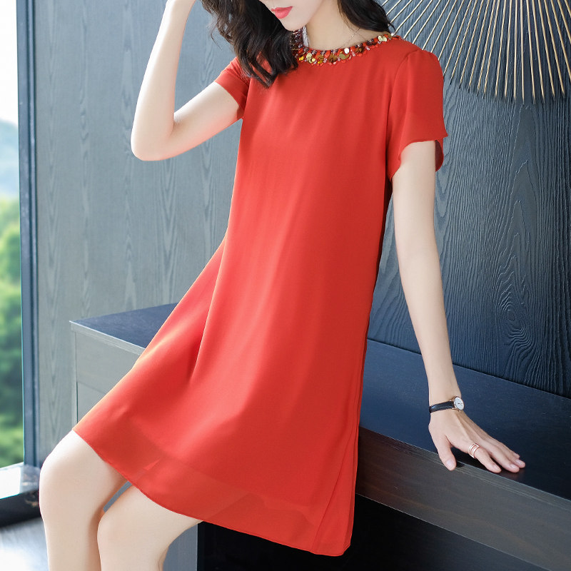 爱朴大码胖女人洋气钉珠宽松连衣裙 爱朴女装大码女装