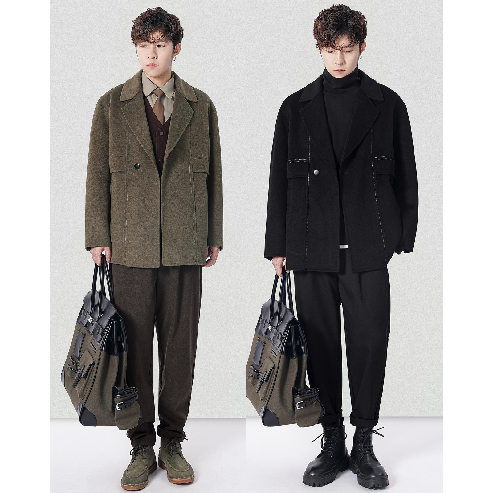 一手长双面呢外套毛呢大衣男短款冬季非羊绒羊毛明线呢子西装外套,淘宝优惠券,粉丝福利购,淘宝优惠卷