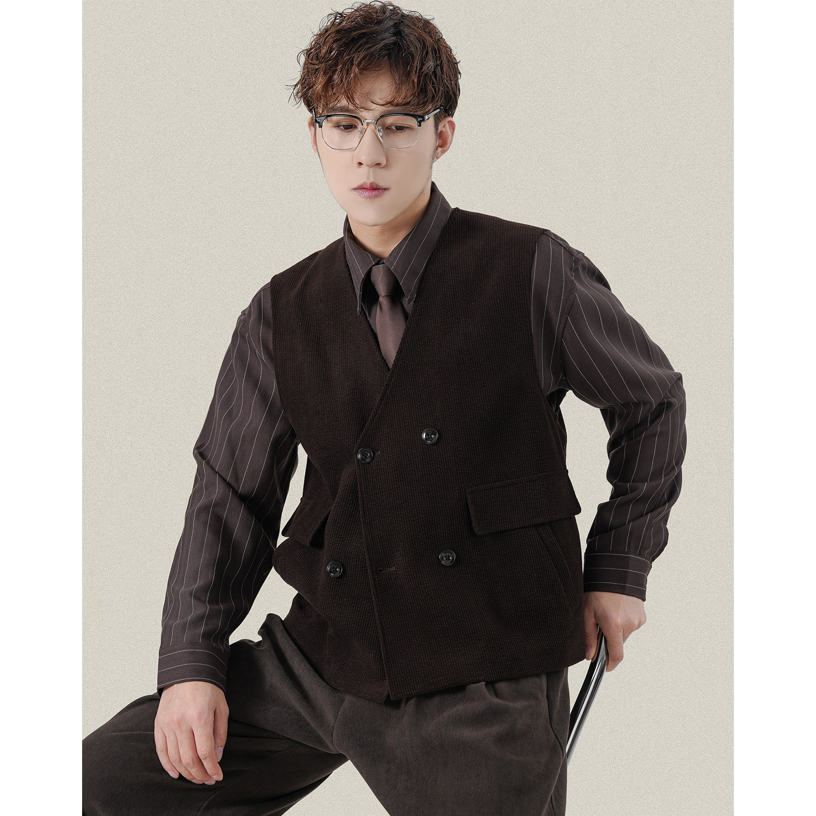 二八先生复古灯芯绒双排扣马甲老钱风男士春秋季V领内搭无袖坎肩,淘宝优惠券,粉丝福利购,淘宝优惠卷