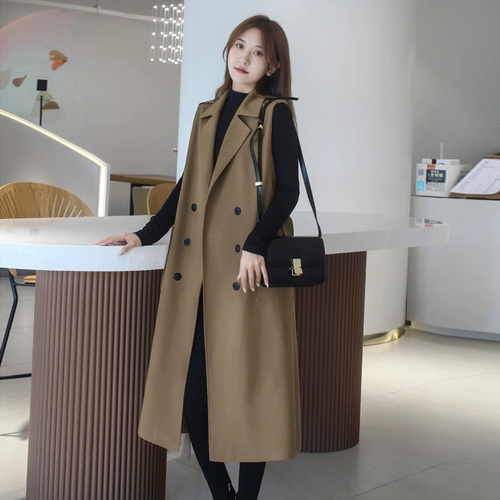 Плащ, осенний жилет, длинный костюм, куртка без рукавов, коллекция 2023, средней длины, в корейском стиле