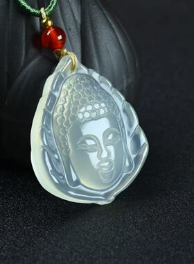 天然白玉髓玛瑙观音菩萨头像吊坠 玉石毛衣链项链挂精雕护身符男