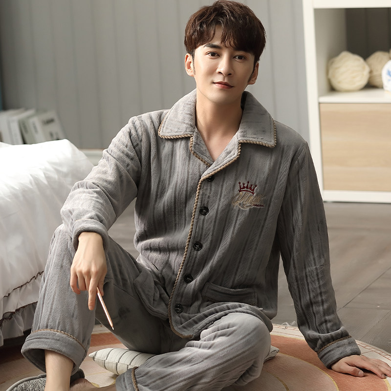 男士秋冬款加厚加绒青年珊瑚绒睡衣 依璐儿睡衣/家居服套装
