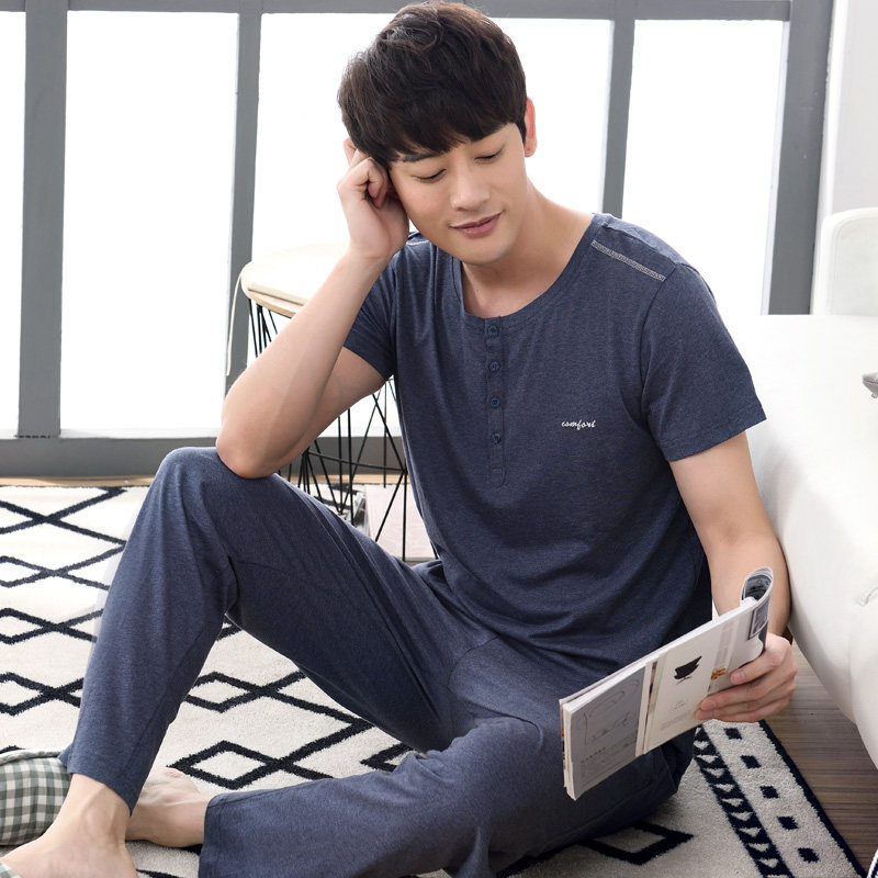 可外穿睡衣男士夏季纯棉短袖长裤 依璐儿睡衣/家居服套装