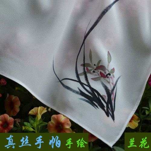 女友珍藏款手绘国画双绉真丝手帕古风女士随身桑蚕丝手绢丝绸手巾 - 图0