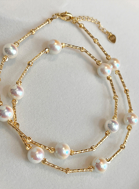 18k金akoya珍珠项链满天星锁骨链