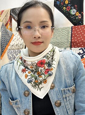 【白色花卉】68*68 气质保暖护颈百搭丝绒感时尚丝巾女士方巾