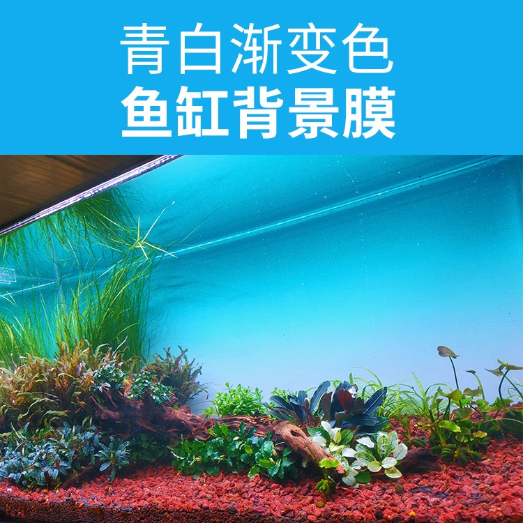 鱼缸背景纸画草缸壁纸造景装饰水族缸底贴纸自粘蓝白青渐变可定制-图0