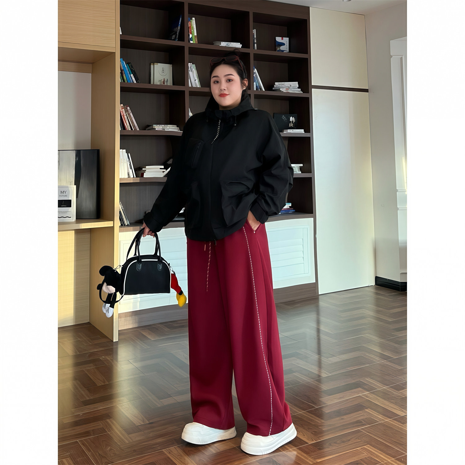 花契大码裤子8988松紧腰抽绳阔腿裤百搭宽松直筒秋季新款胖mm休闲,淘宝优惠券,粉丝福利购,淘宝优惠卷