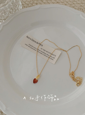 红色爱心项链女锁骨链