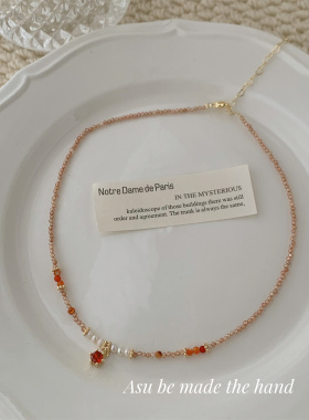 天然石珍珠项链女锁骨链