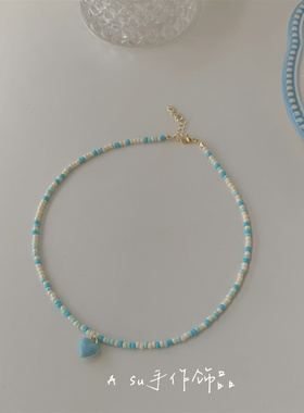 彩色珠子项链女锁骨链