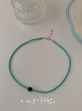 彩色米珠项链女串珠锁骨链