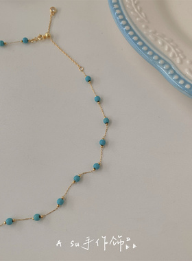 小清新绿蓝色珠子项链女