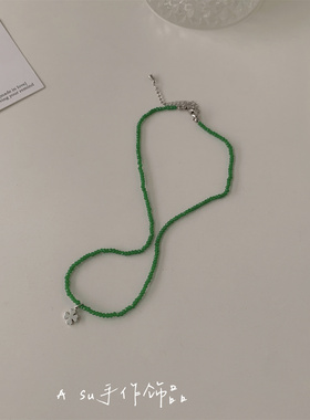 2条装绿色珠子项链女圆珠链