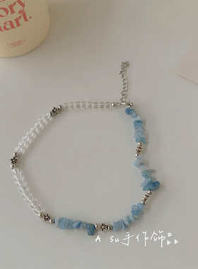 彩色蓝色系串珠项链女