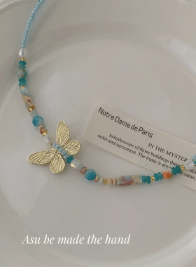 小众串珠蝴蝶项链女锁骨链