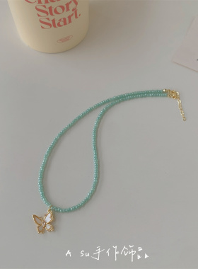 复古绿色串珠锁骨链女项链