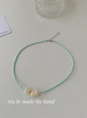 Asu原创自制~薄荷绿锁骨链女
