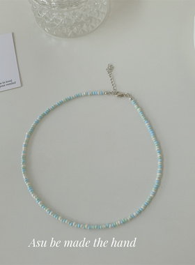 彩色珠子项链女锁骨链