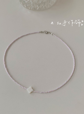 彩色珠链锁骨项链女圆珠链