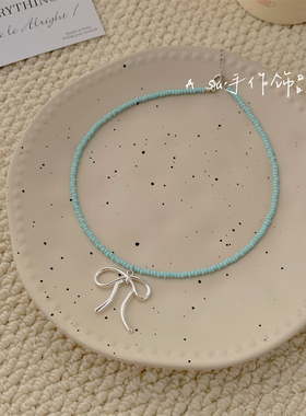 【满25包邮】甜美蓝色系串珠锁骨链项链女2024年新款