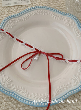 蕾丝蝴蝶结锁骨链女编织颈链