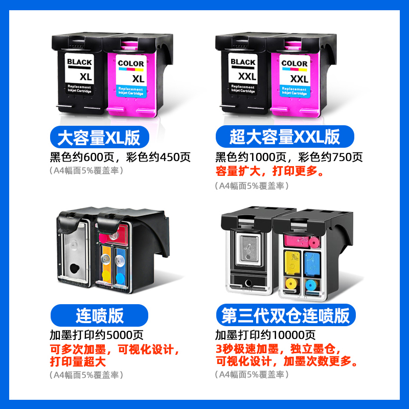 天宏适用惠普67墨盒 HP deskjet 2700 2723 2330 6020 2320 2331 2332 6420 打印机墨盒 墨水 可加墨 67XL - 图1