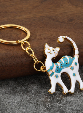 Temu希音速卖通爆款饰品时尚可爱合金珐琅猫咪气质百搭钥匙扣挂件