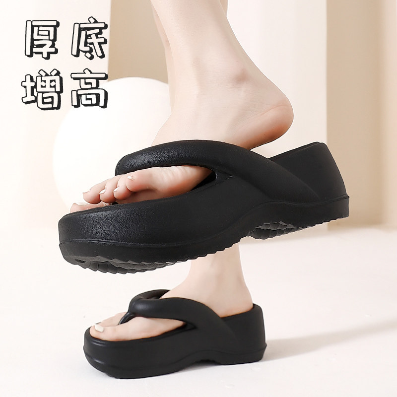 黑色厚底人字拖女外穿2025新款夏季时尚网红增高夹脚沙滩凉拖鞋女