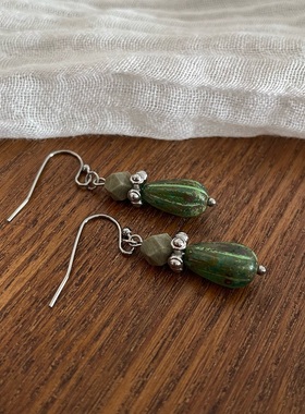 尾生之信 | 原创冷淡捷克珠+银叶石百搭简约气质短款防敏耳环耳夹