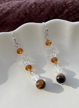 微瑕特价 | 原创设计手作复古亚克力虎眼石百搭简约气质耳环耳夹