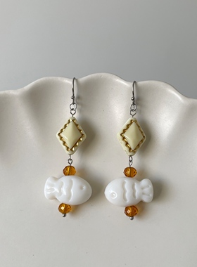 微瑕特价 | 原创设计手作复古小鱼百搭简约气质耳环耳夹女