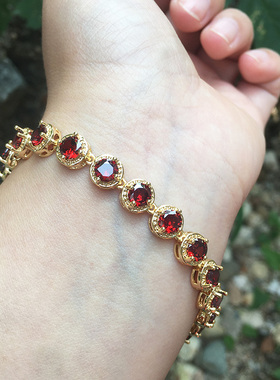 锆石手链女彩锆超闪彩色宝石手链简约时尚水晶钻石精美红色手环