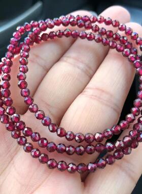 正品天然石榴石小米珠手链女酒红切面水晶散珠子转运串珠手串爆闪