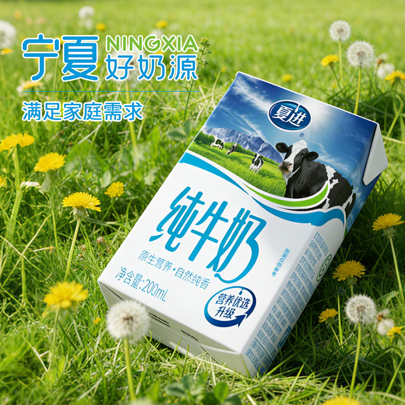 【宁夏奶源】夏进纯牛奶200ml*24盒纯奶全脂营养宁夏牧场牛奶整箱