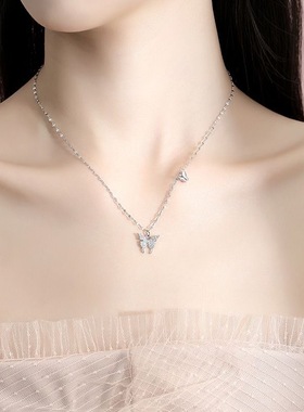999纯银蝴蝶项链女不掉色锁骨链