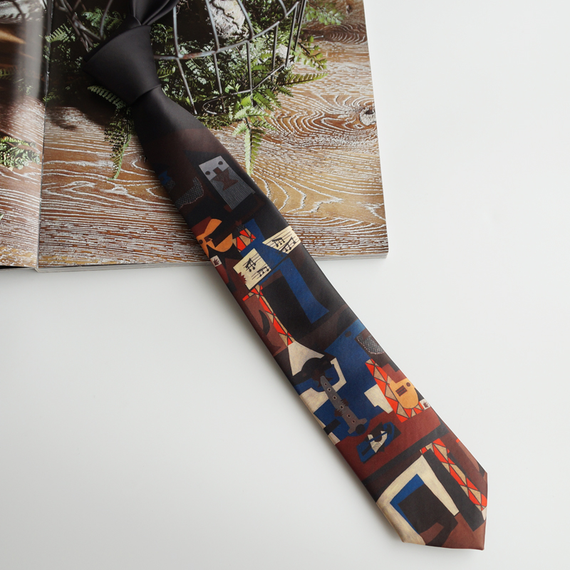 大喜原创毕加索【三个音乐家】黑咖色印花领带复古休闲男女学生潮,淘宝优惠券,粉丝福利购,淘宝优惠卷