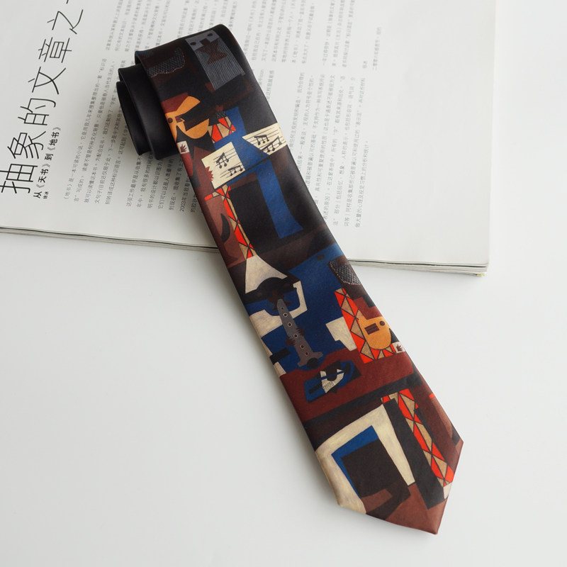 大喜原创毕加索【三个音乐家】黑咖色印花领带复古休闲男女学生潮,淘宝优惠券,粉丝福利购,淘宝优惠卷
