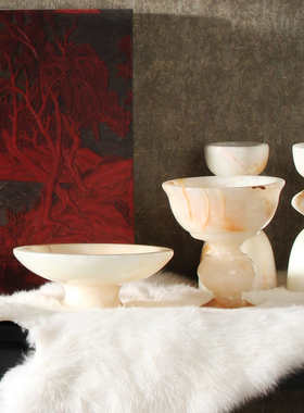 老钱风奢石花瓶烛台书柜摆件