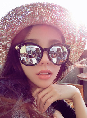 圆形框黑色墨镜女式大脸时尚百搭