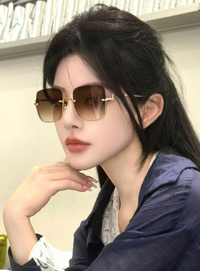 金属半框墨镜女款2026新款高级感大框眼镜显脸小渐变茶色太阳镜女